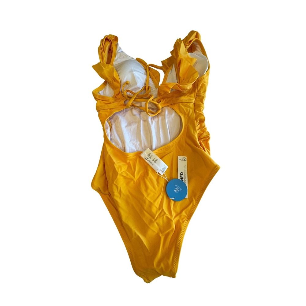 Cupshe Yellow Ruffle V-Neck Lace-Up Back One Piece Swimsuit Size M NWT - Picture 4 of 4